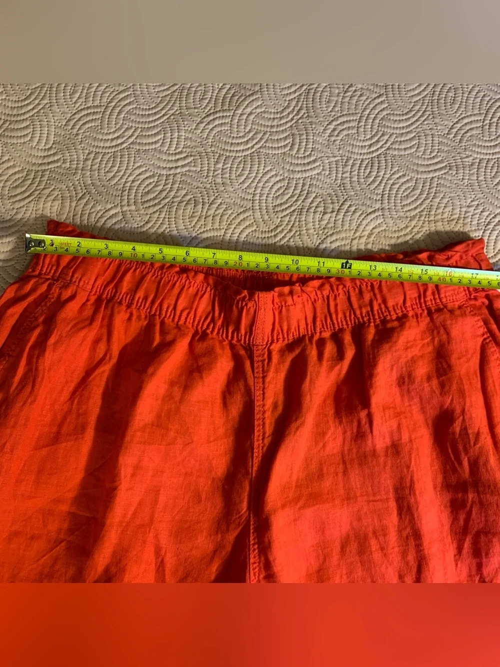H&M Women's Bright Reddish Orange Cropped Linen-Blend Pants Women’s Size XL